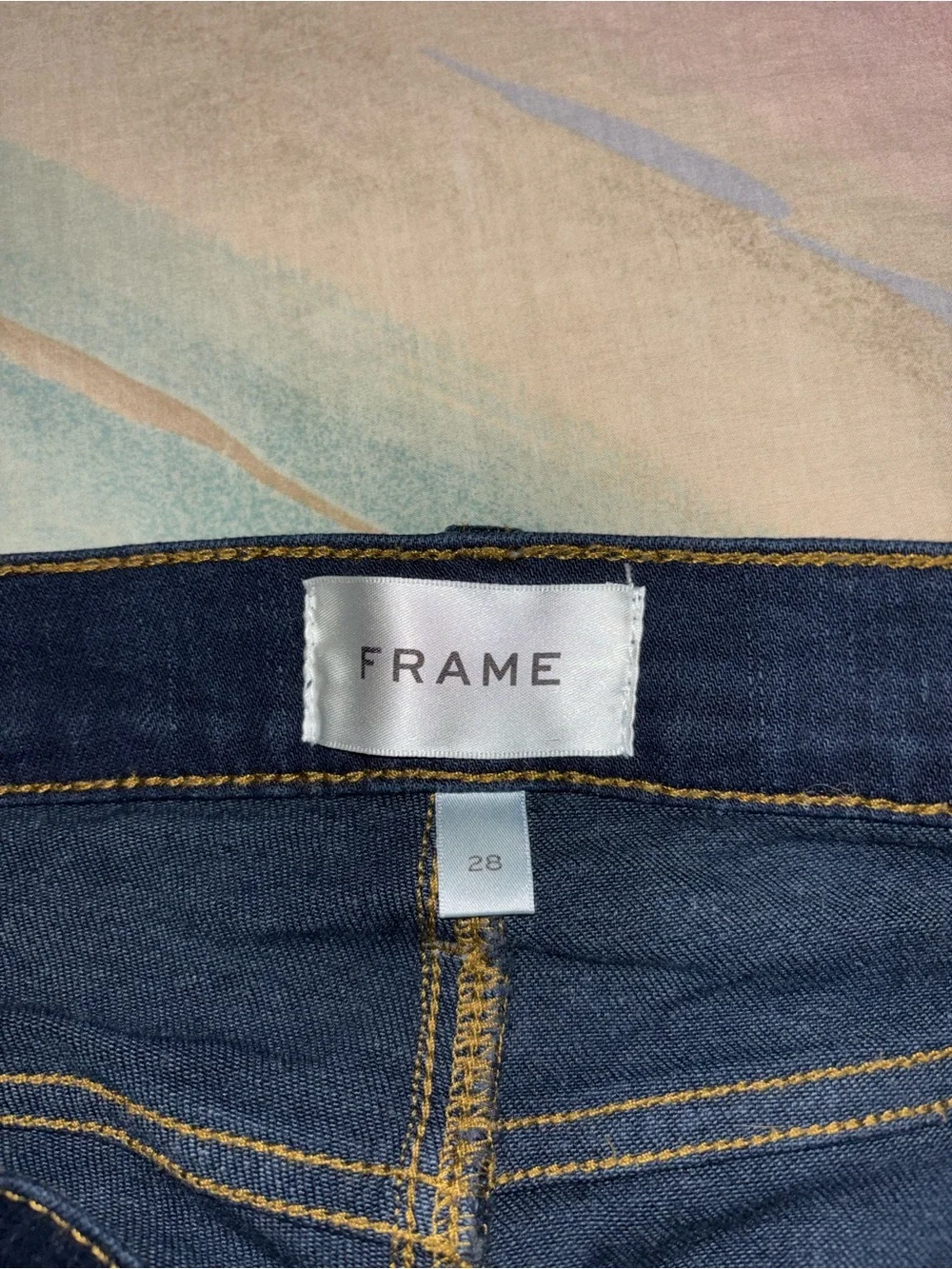 FRAME The Pixie Icon Jeans in Rinse Blue Mid Rise Flare Wide Leg Size 28